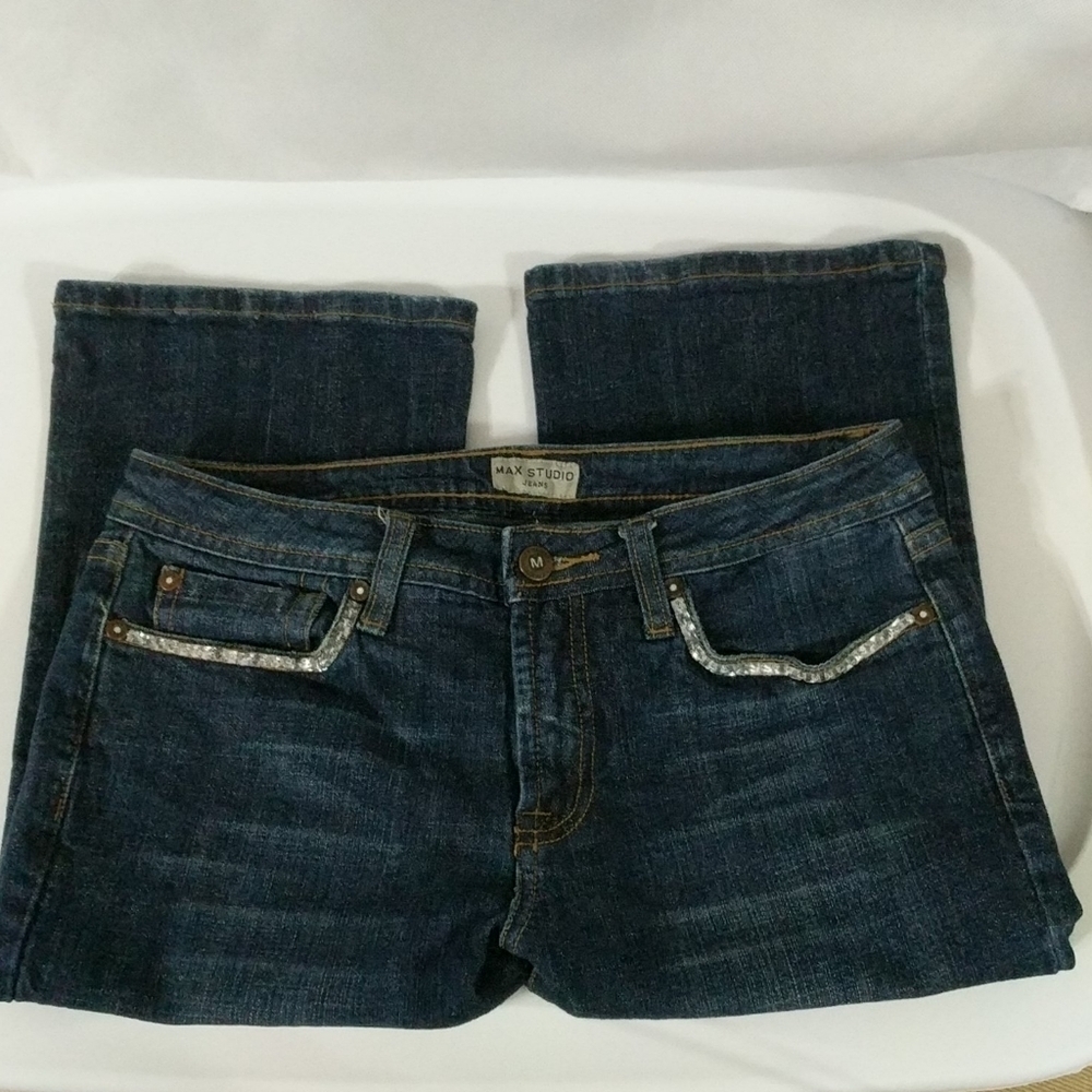 Max Studio Bling Pocket Boot Cut Dark Wash Jeans - size 5/6 - 32" inseam